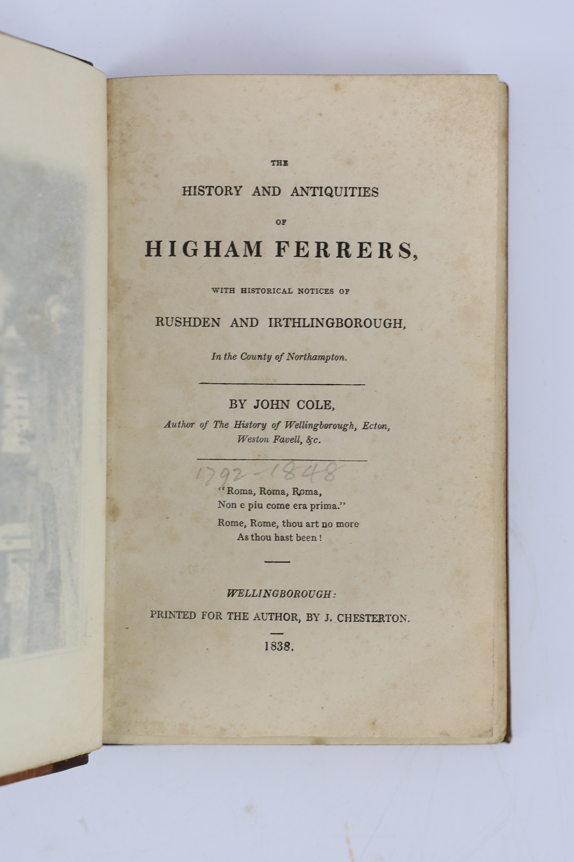 NORTHANTS: Hartshorne, Rev. Charles Henry - An Endeavour to Classify the Sepulchral Remains in Northamptonshire, or, a Discourse on Funeral Monuments....frontis. and 7 other plates, text engravings; original blind decora